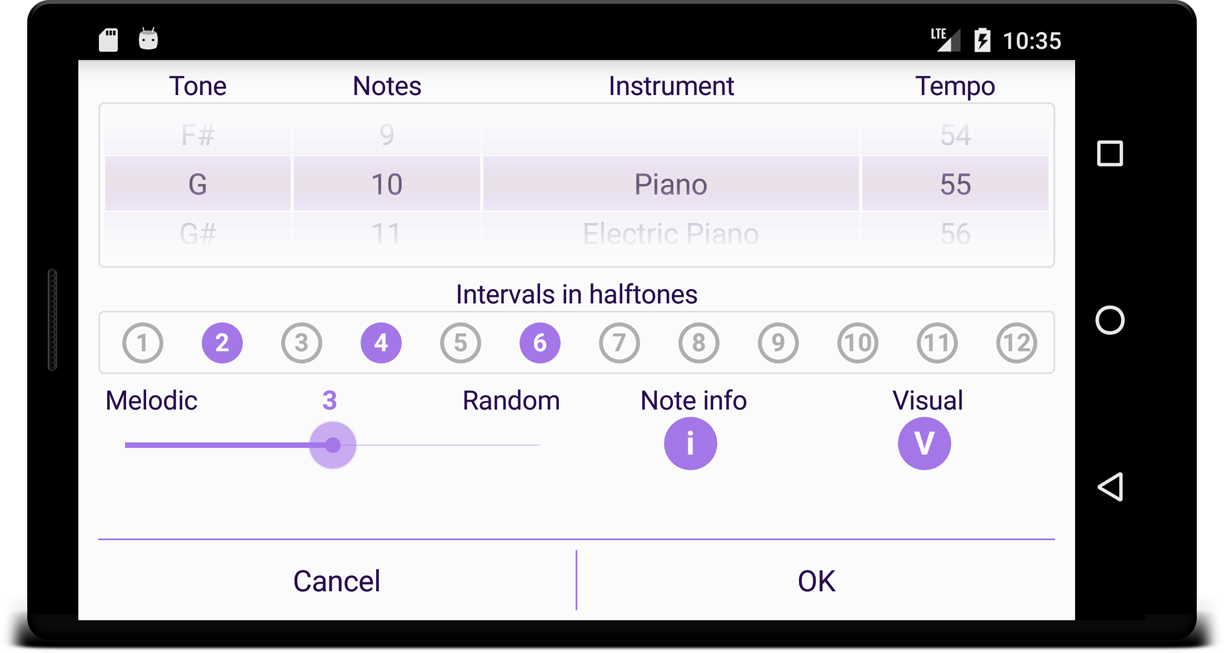 Settings screen - Musical Dictation - Ear training with musical notation Musical Dictation - Ear training with musical notation - Settings screen