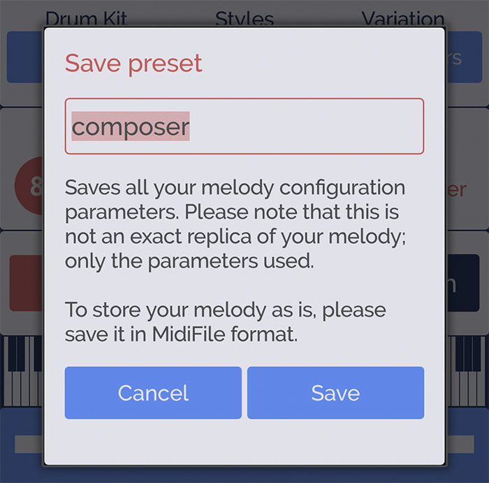 Save preset confirmation in Composer