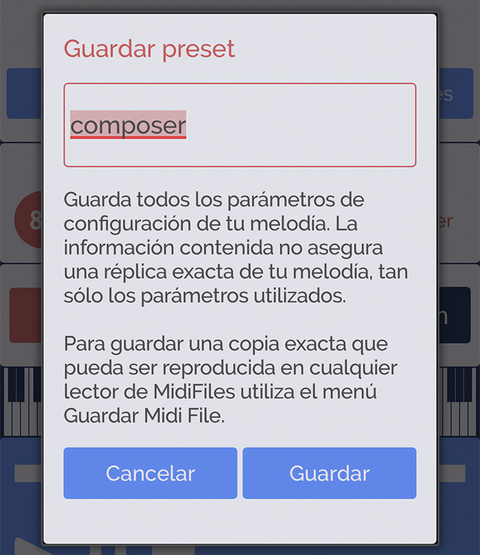 Icono de Guardar preset en Compositor