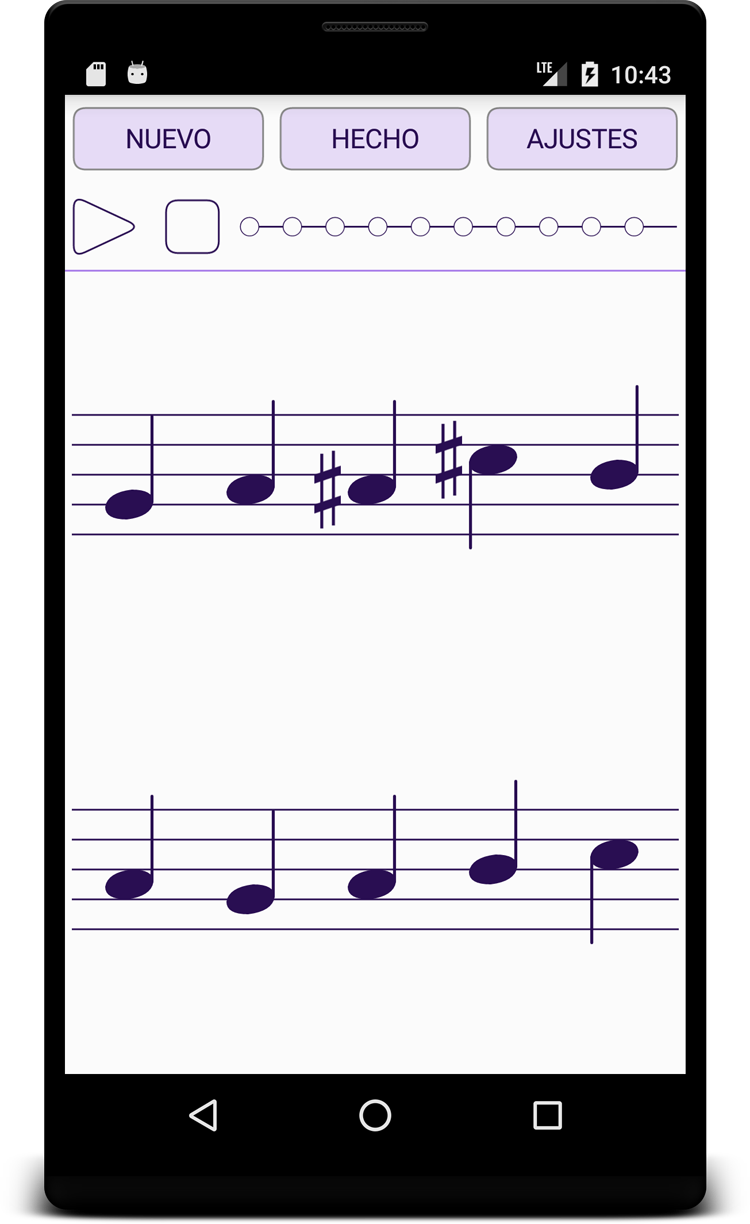 Dictado Musical - Entrenamiento del oído con notación musical - Pantalla principal