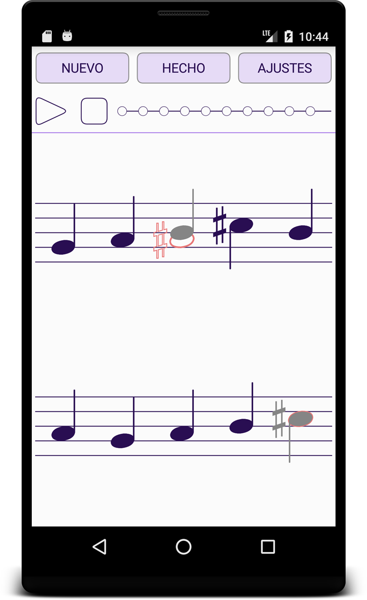 Dictado Musical - Entrenamiento del oído con notación musical - Pantalla Resultado