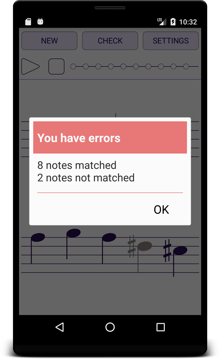 Musical Dictation - Ear training with musical notation - Result screen Musical Dictation - Ear training with musical notation - Result screen