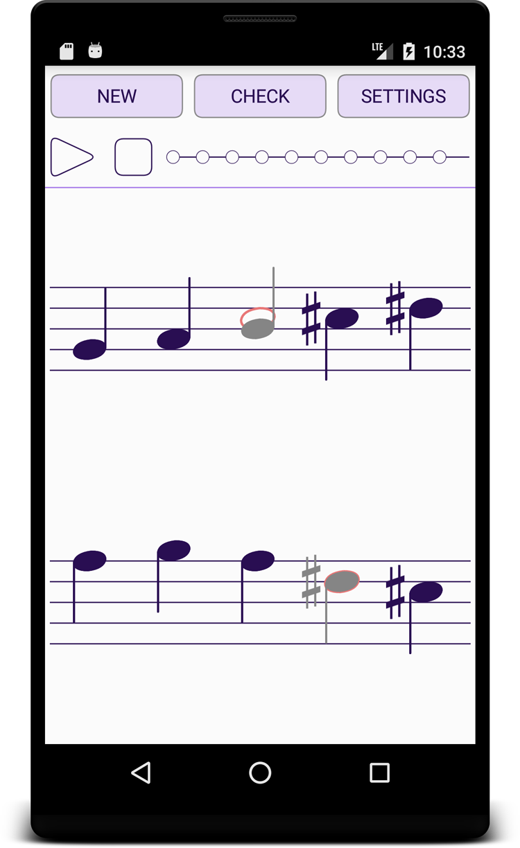 Musical Dictation - Ear training with musical notation - Result screen