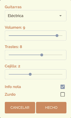 Guitar Droid - Guitarra multitáctil para Android - Ajustes de guitarra