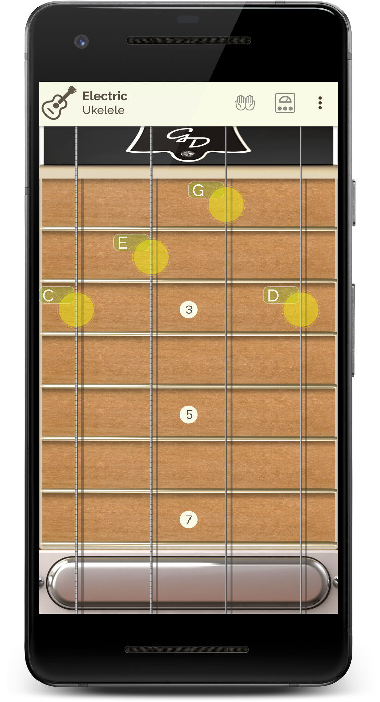 Guitar Droid strum - Multitouch configurable guitar for Android - Fingerboard in strumming mode with 8 frets