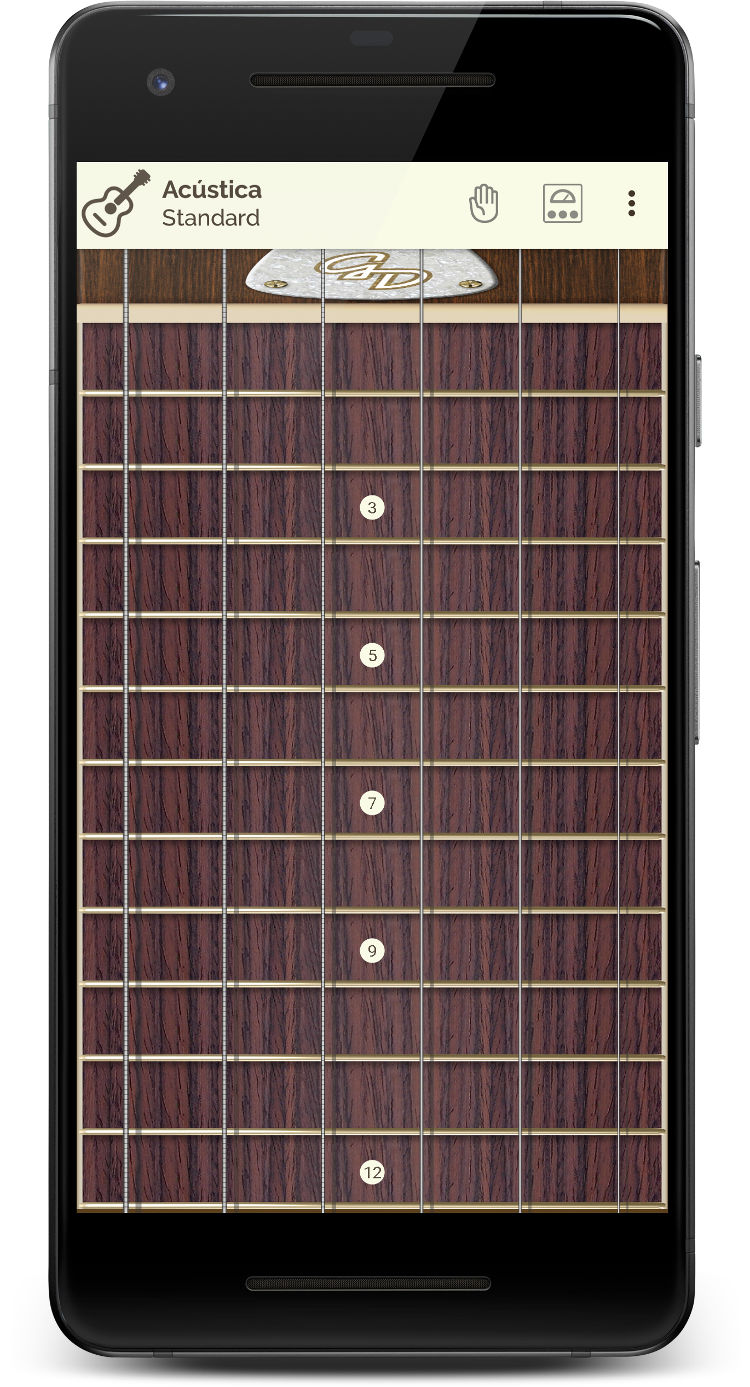 Guitar Droid - Guitarra multitáctil configurable para Android - Mástil con ocho trastes