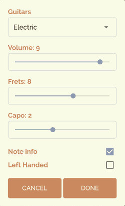 Guitar Droid - Multitouch guitar for Android - Guitar settings